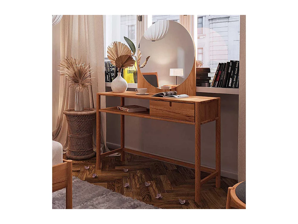 Schminkkonsole mit Spiegel aus Wildbuche Massivholz 120 cm breit (zweiteilig)