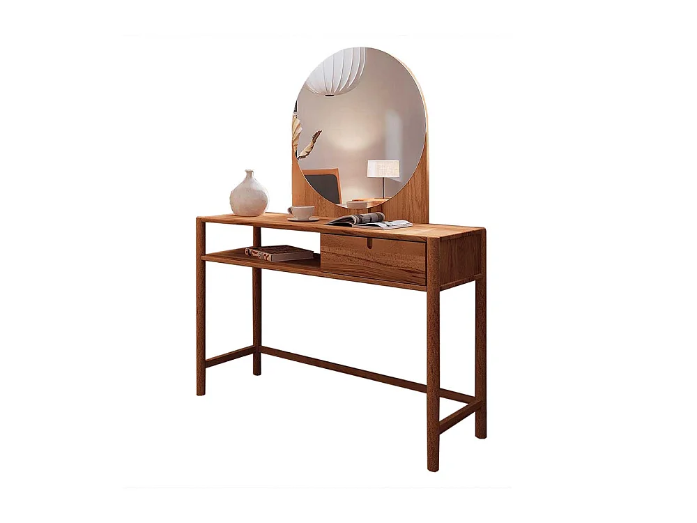 Schminkkonsole mit Spiegel aus Wildbuche Massivholz 120 cm breit (zweiteilig)