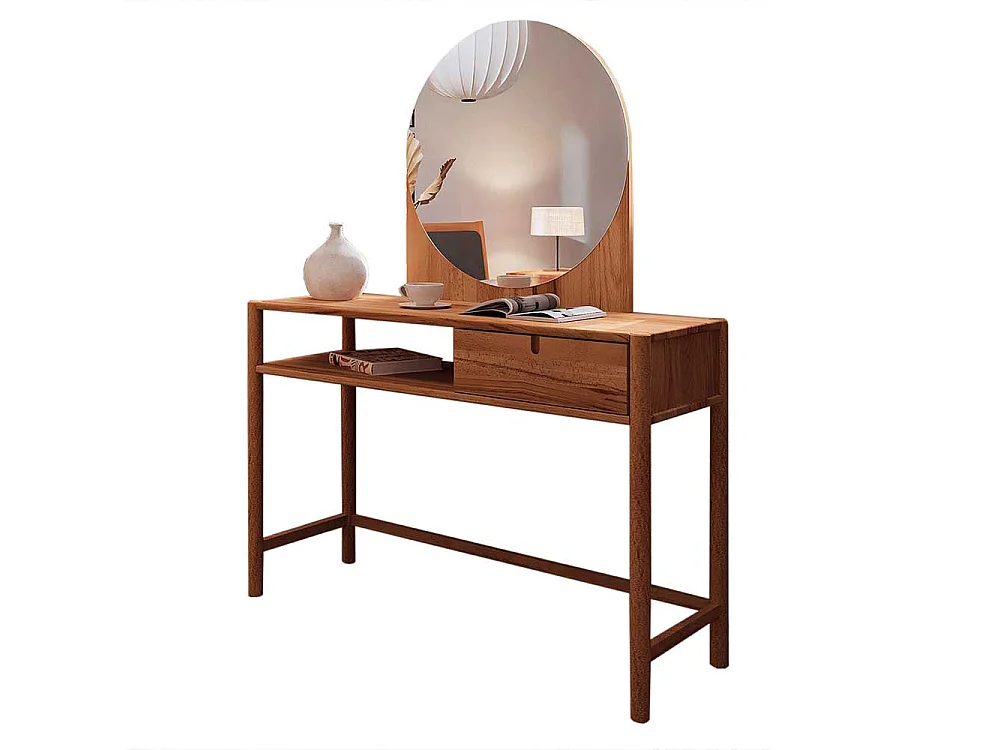 Schminkkonsole mit Spiegel aus Wildbuche Massivholz 120 cm breit (zweiteilig)