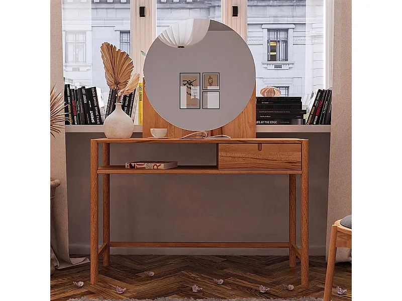 Schminkkonsole mit Spiegel aus Wildbuche Massivholz 120 cm breit (zweiteilig)