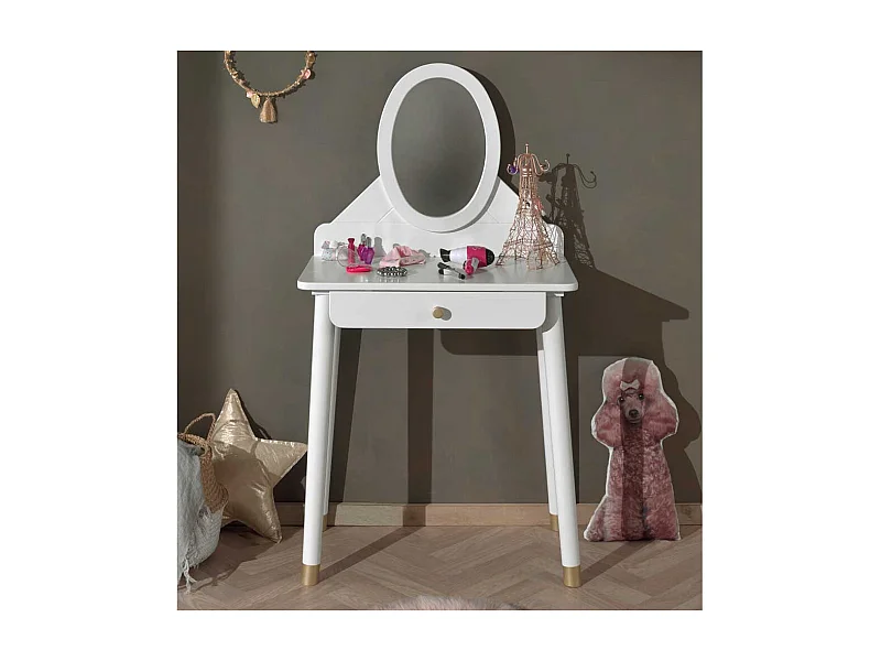 Kinder Spiegelkommode in Weiß Goldfarben