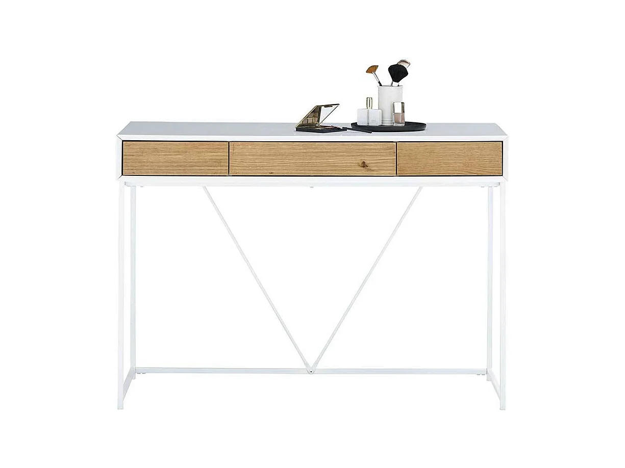 Schminktisch in Weiß und Eichefarben 110 cm breit mit drei Schubladen