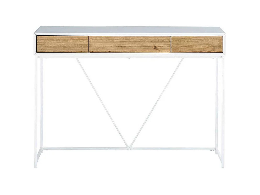 Schminktisch in Weiß und Eichefarben 110 cm breit mit drei Schubladen