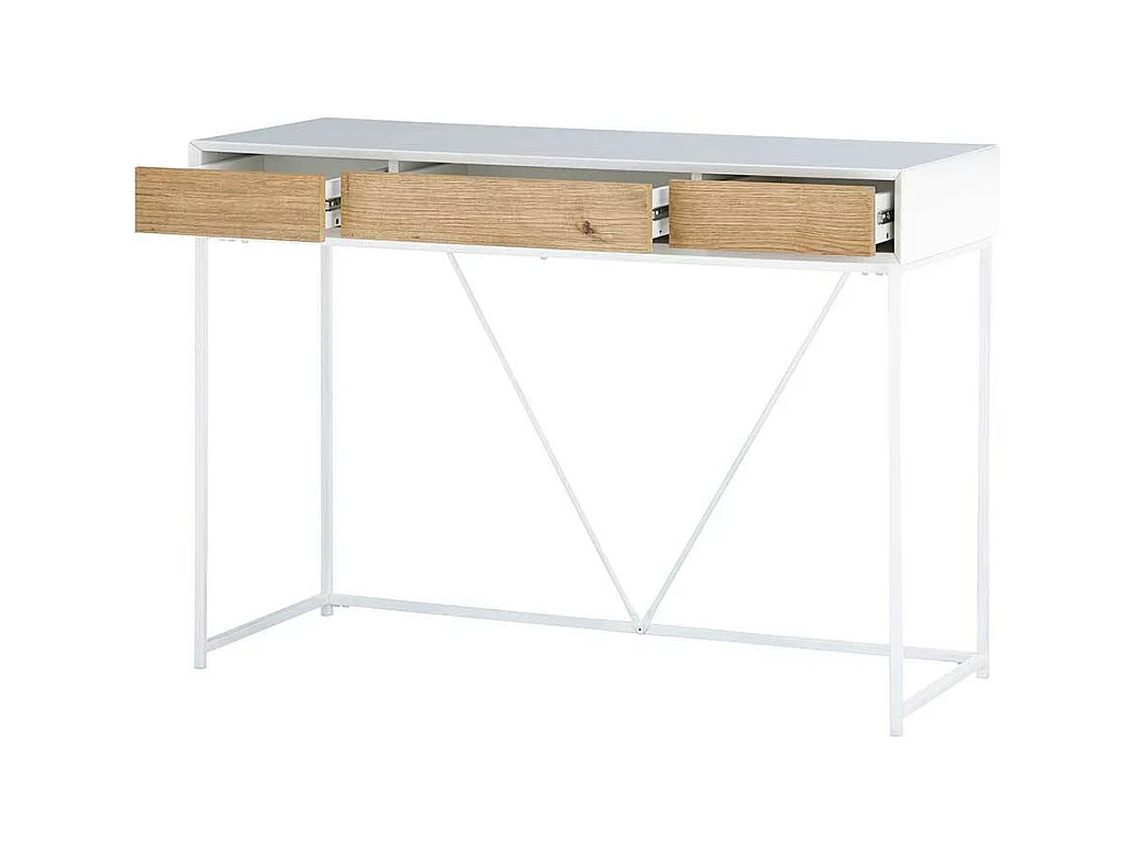 Schminktisch in Weiß und Eichefarben 110 cm breit mit drei Schubladen