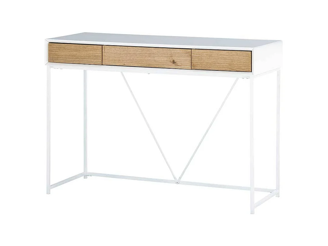 Schminktisch in Weiß und Eichefarben 110 cm breit mit drei Schubladen