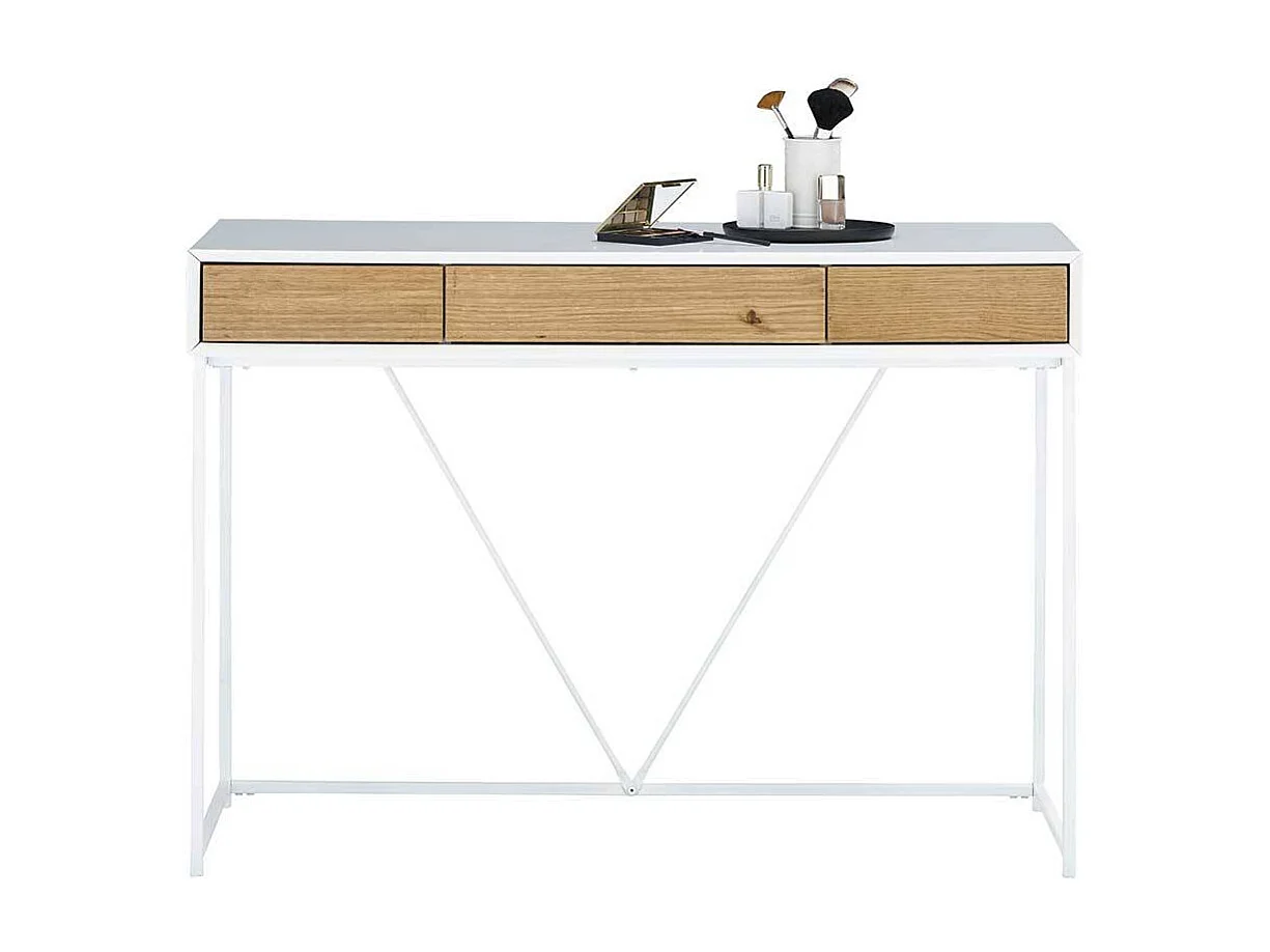 Schminktisch in Weiß und Eichefarben 110 cm breit mit drei Schubladen