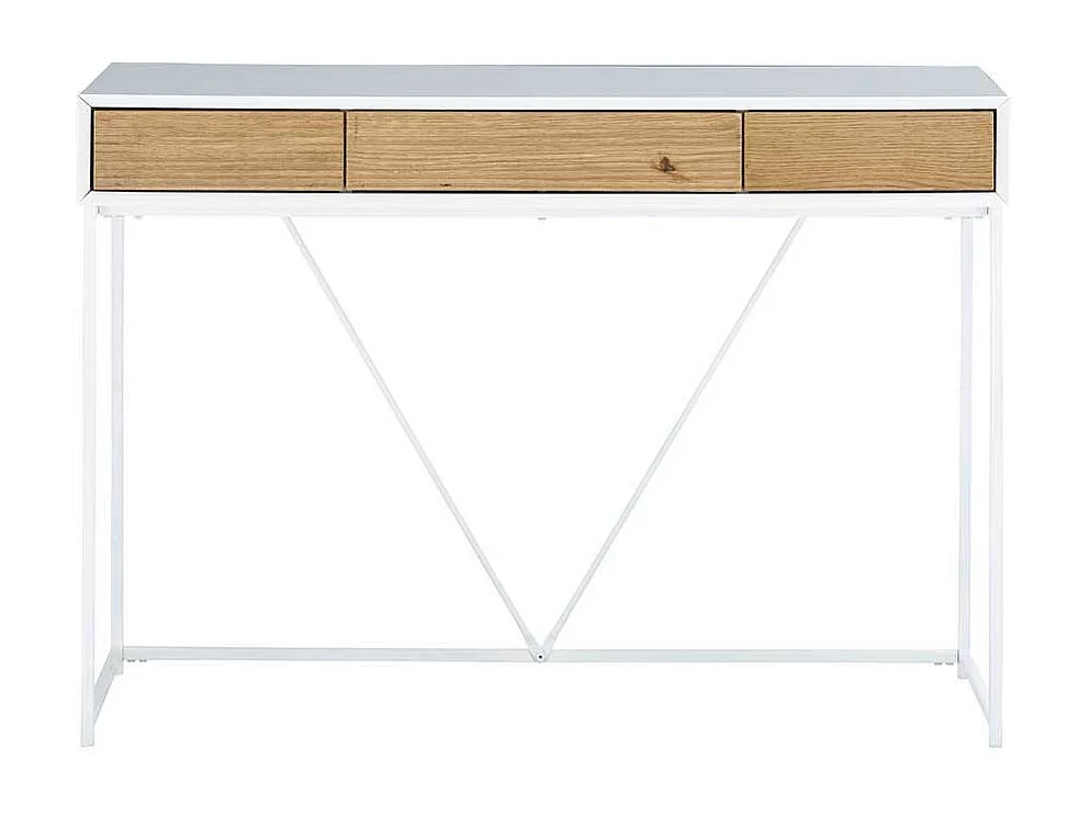 Schminktisch in Weiß und Eichefarben 110 cm breit mit drei Schubladen