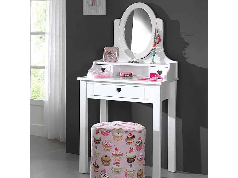 Firsiertisch in Weiß mit rundem Spiegel