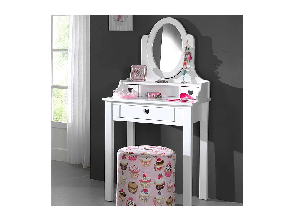 Firsiertisch in Weiß mit rundem Spiegel