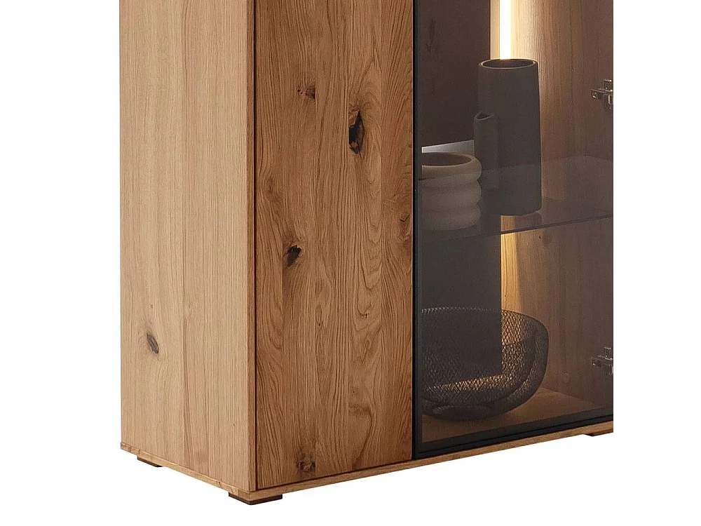 Wohnwand Anbauwand mit Hirnholz Applikation in Wildeichefarben (dreiteilig)