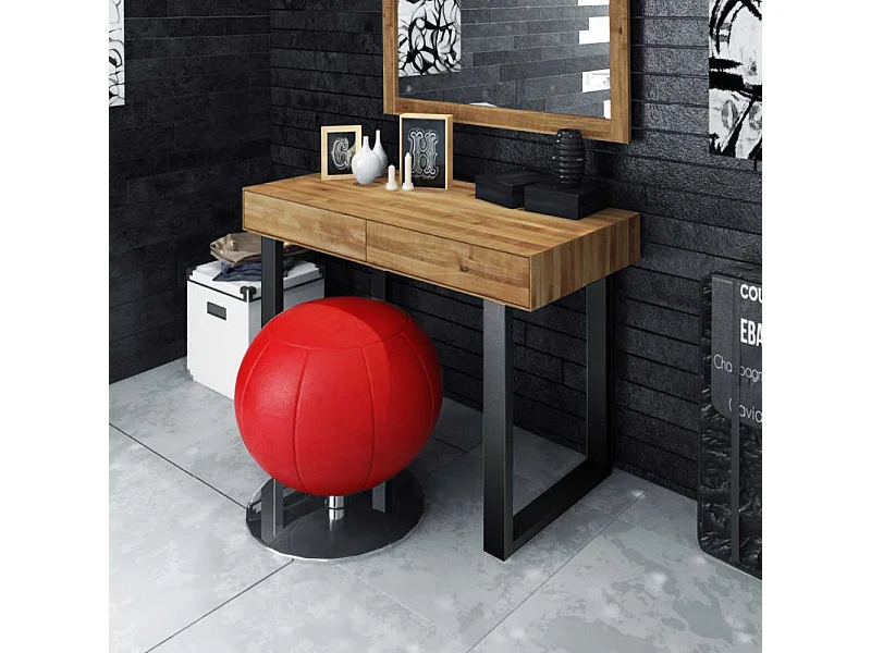 Design Schminktisch aus Wildeiche Massivholz Stahl