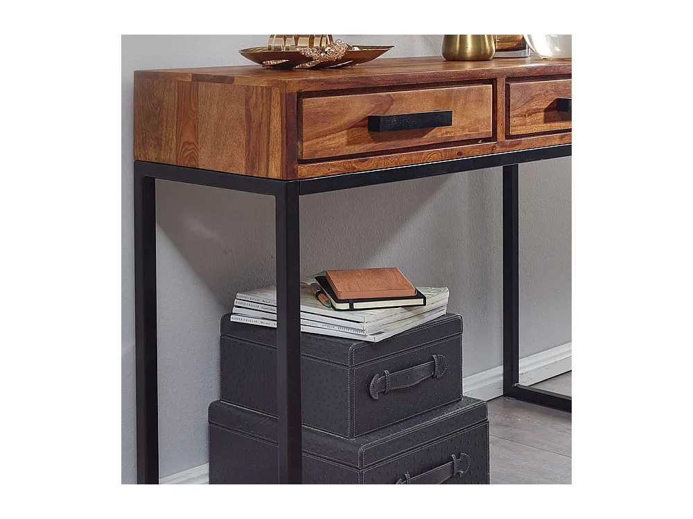 Schminkkonsole aus Sheesham Massivholz und Metall 90 cm breit