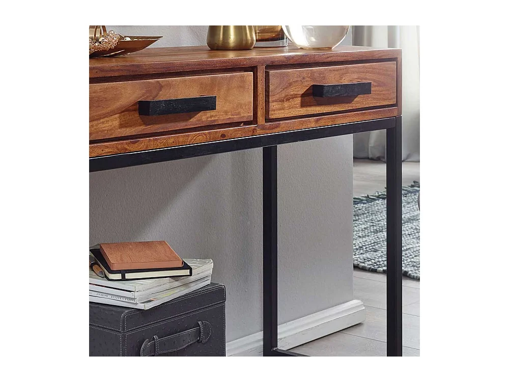 Schminkkonsole aus Sheesham Massivholz und Metall 90 cm breit