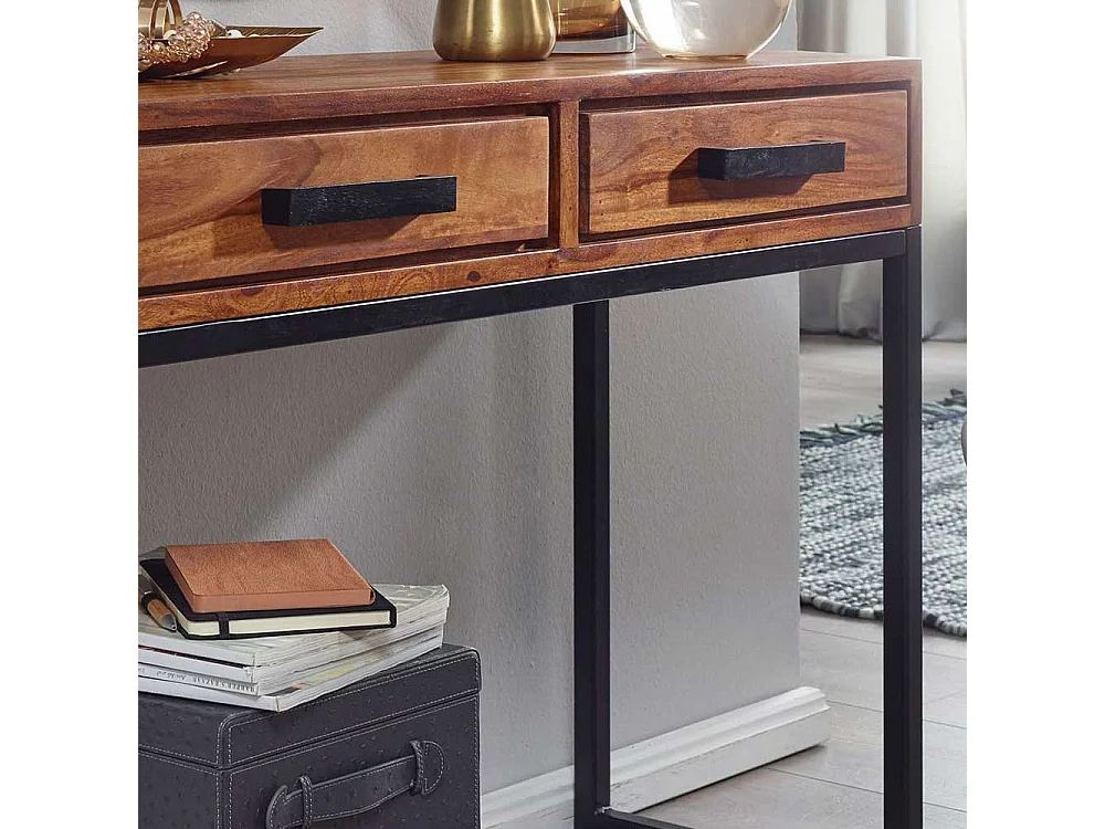 Schminkkonsole aus Sheesham Massivholz und Metall 90 cm breit