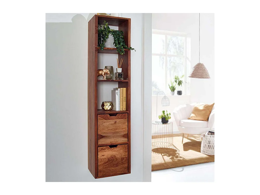 Buchregal aus Sheesham Massivholz zwei Schubladen