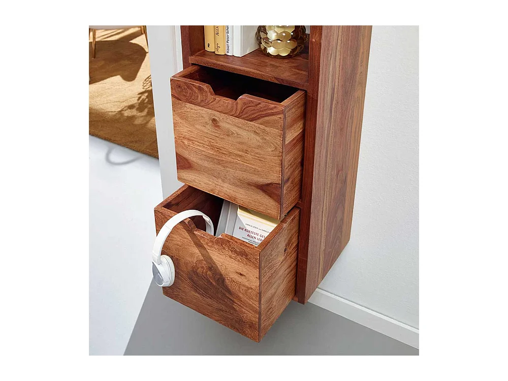 Buchregal aus Sheesham Massivholz zwei Schubladen