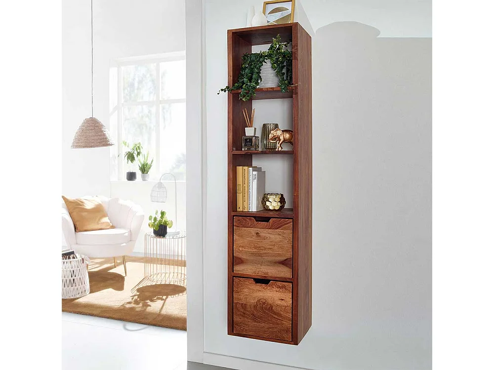 Buchregal aus Sheesham Massivholz zwei Schubladen