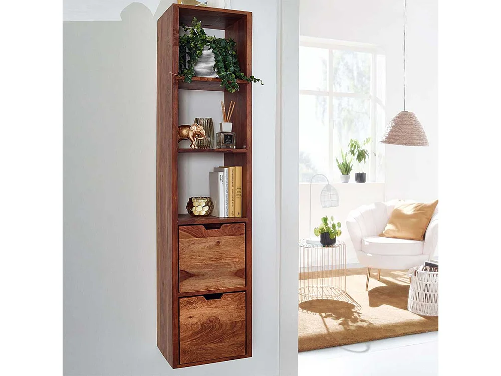 Buchregal aus Sheesham Massivholz zwei Schubladen