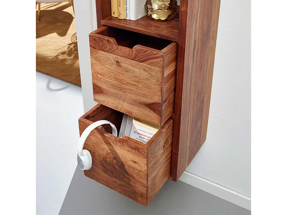 Buchregal aus Sheesham Massivholz zwei Schubladen