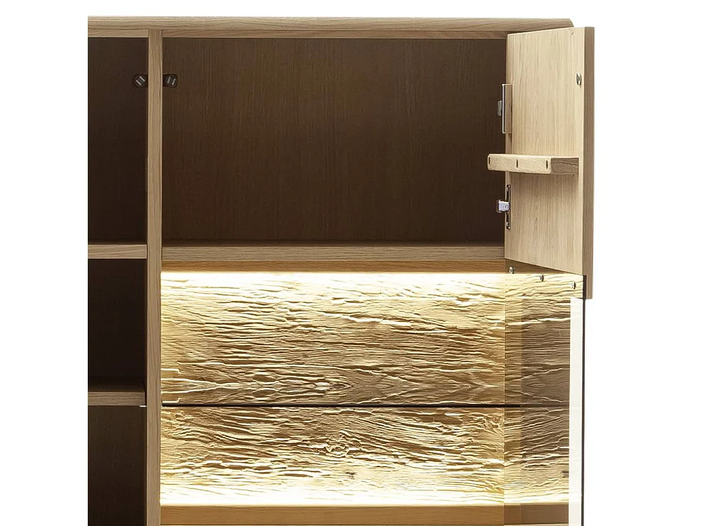 Wohnwand TV Wand mit LED Beleuchtung in Asteiche hell (dreiteilig)