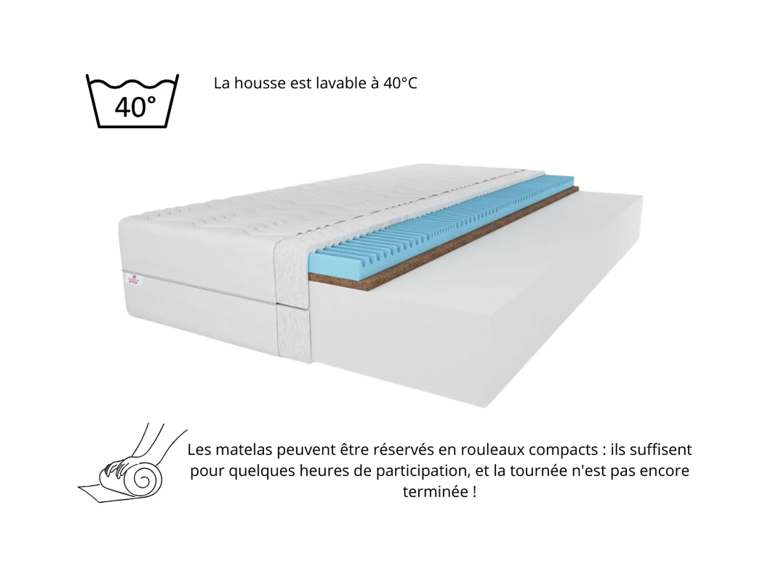 Matelas en mousse Twist, coco, 160 x 200 cm, hauteur env. 15 cm, H3/H4, blanc