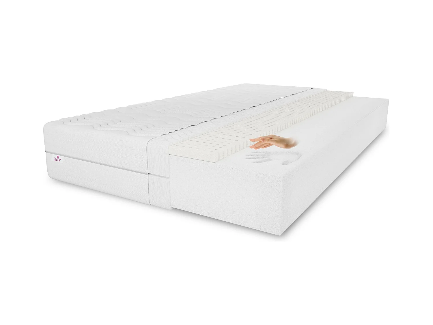 Matelas en latex Memory 200 x 200 cm, hauteur 11 cm, degré de fermeté H3, couleur : blanc