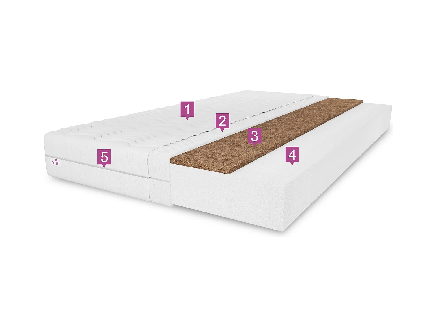 Matelas en mousse Kokos sylver 140 x 200 cm, hauteur 10 cm, H3/H4, blanc