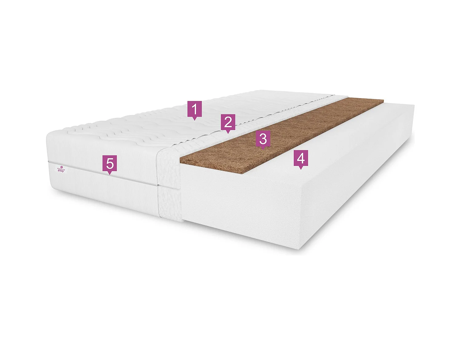 Matelas en mousse Kokos sylver 120 x 200 cm, hauteur 20 cm, H3/H4, blanc