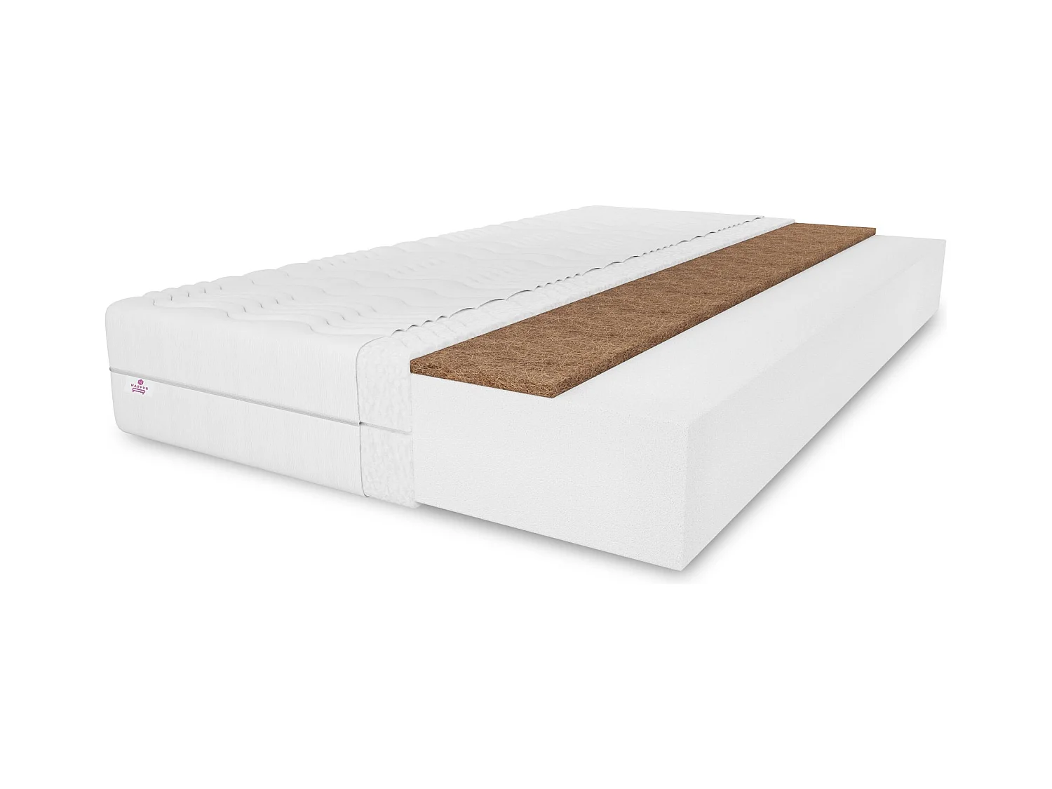 Matelas en mousse Kokos sylver 200 x 200 cm, hauteur 20 cm, H3/H4, blanc
