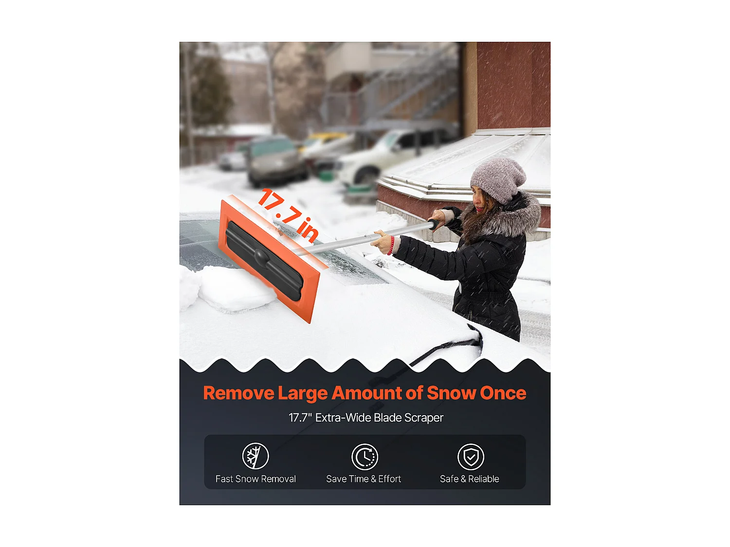 Râteau à Neige SucceBuy de Toit, 45 cm, Râteau de Déneigement de Longueur 1,2 m, avec Grattoir en Mousse, Poignée Antidérapante, Rangement Compact