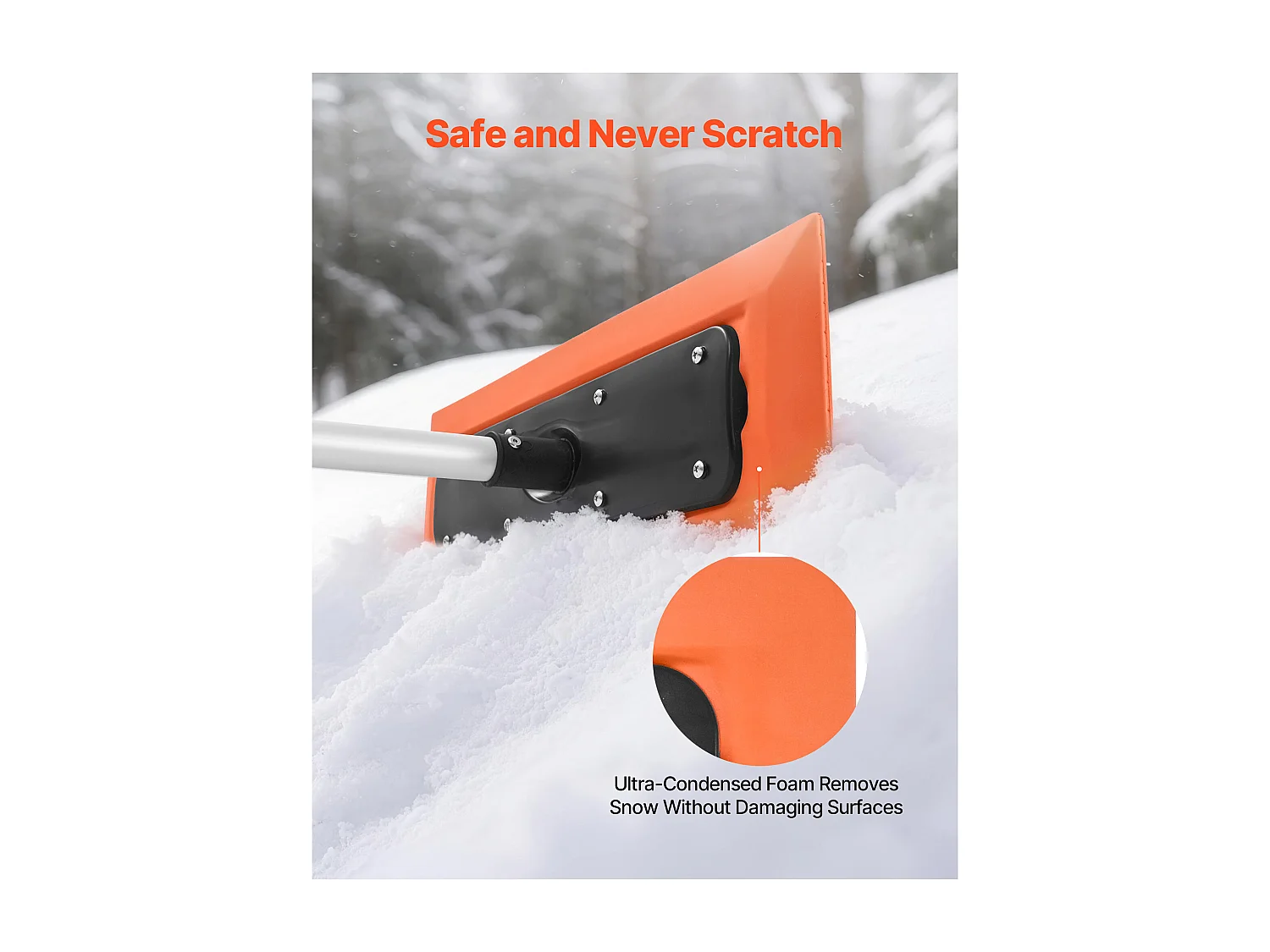 Râteau à Neige SucceBuy de Toit, 45 cm, Râteau de Déneigement de Longueur 1,2 m, avec Grattoir en Mousse, Poignée Antidérapante, Rangement Compact