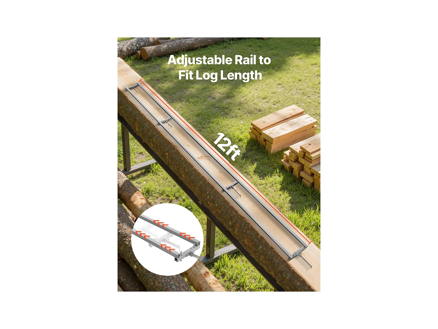 Führungsschiene SucceBuy für Mobile Tragbare Sägewerk, Schnittreichweite 3,66 m, Aluminium Schienenführung Verstellbar für Kettensäge, mit 4 Querstangen