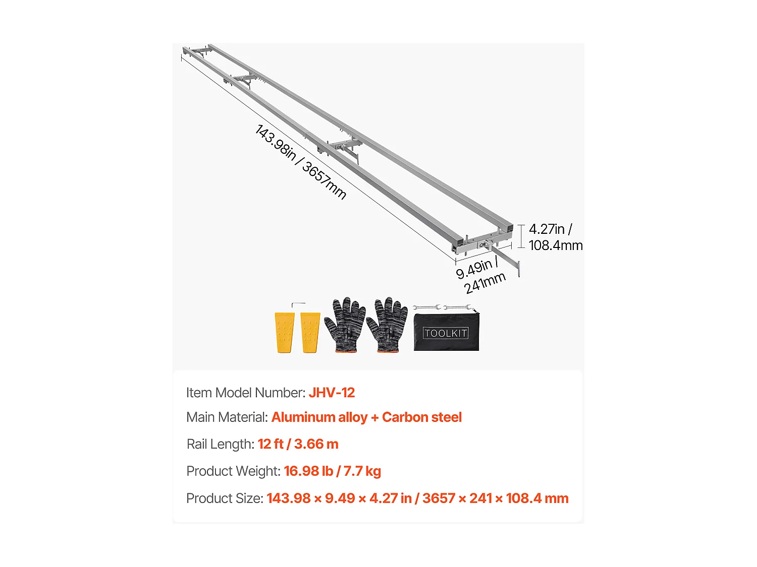 Rail de Guidage SucceBuy pour Scierie Mobile Portative, Portée de Coupe 3,66 m, Guide à Rail Réglable Aluminium pour Tronçonneuse, avec 4 Barres Transversales