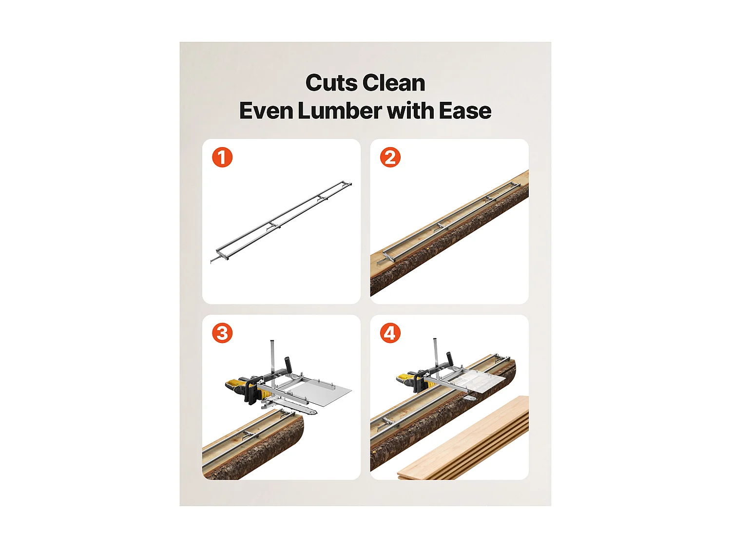 Rail de Guidage SucceBuy pour Scierie Mobile Portative, Portée de Coupe 3,66 m, Guide à Rail Réglable Aluminium pour Tronçonneuse, avec 4 Barres Transversales