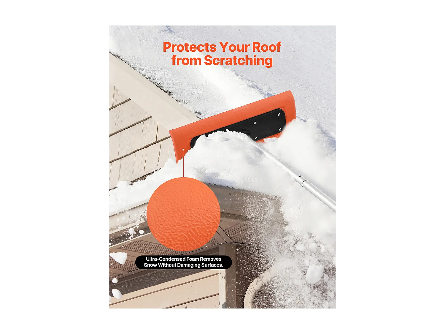 Râteau à Neige SucceBuy de Toit, 45 cm, Râteau de Déneigement Réglable 2,25-5,62 m, avec Grattoir en Mousse, Poignée Antidérapante, Rangement Compact