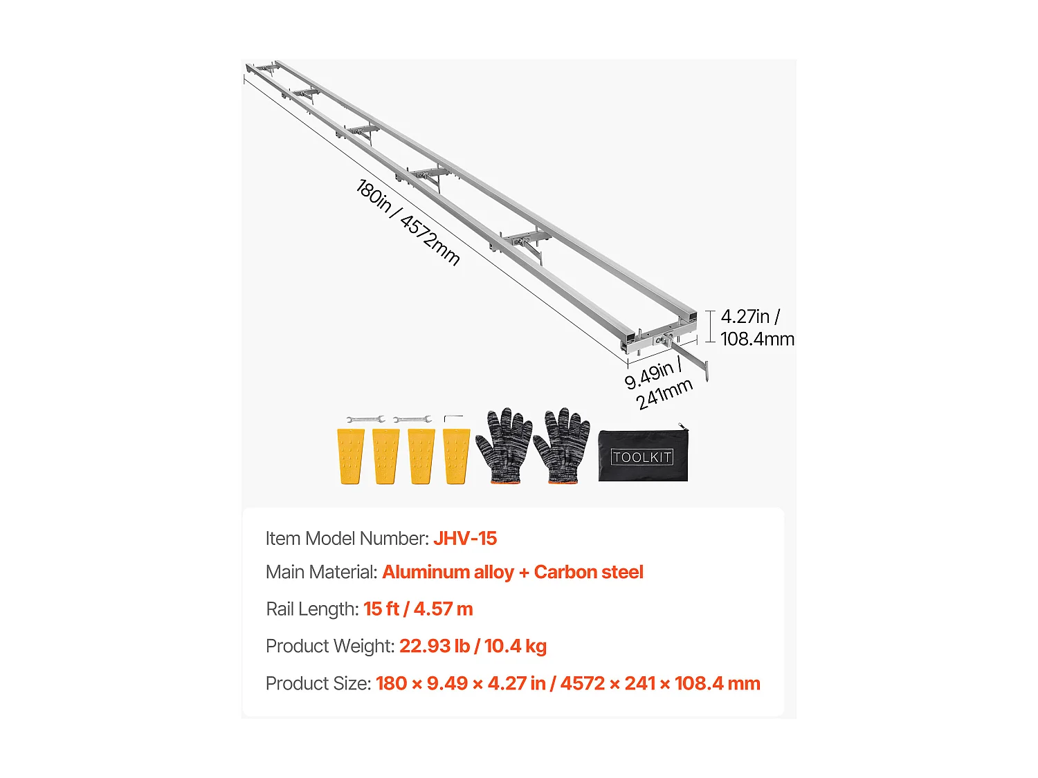 Rail de Guidage SucceBuy pour Scierie Mobile Portative, Portée de Coupe 4,57 m, Guide à Rail Réglable Aluminium pour Tronçonneuse, avec 6 Barres Transversales
