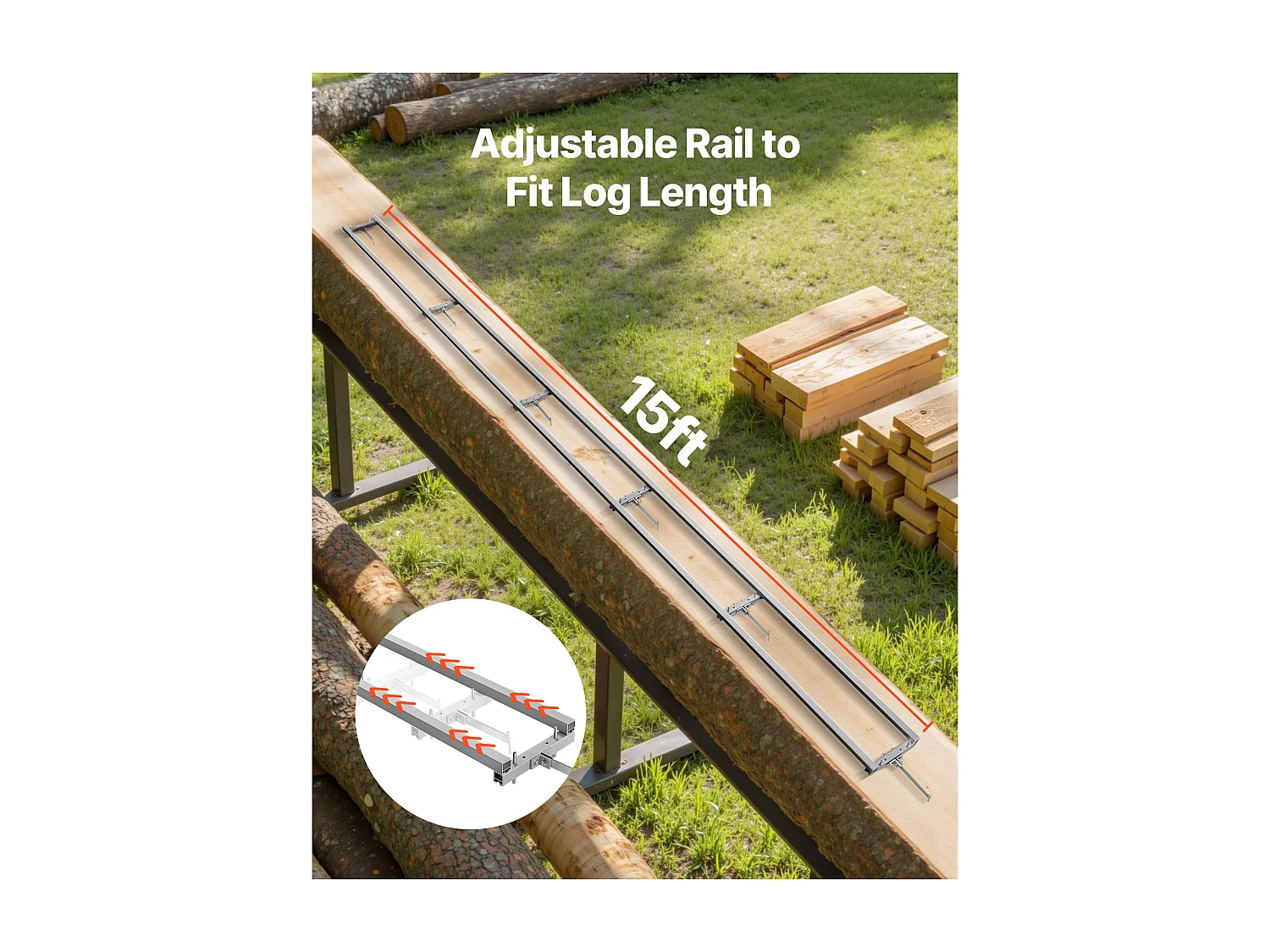 Rail de Guidage SucceBuy pour Scierie Mobile Portative, Portée de Coupe 4,57 m, Guide à Rail Réglable Aluminium pour Tronçonneuse, avec 6 Barres Transversales