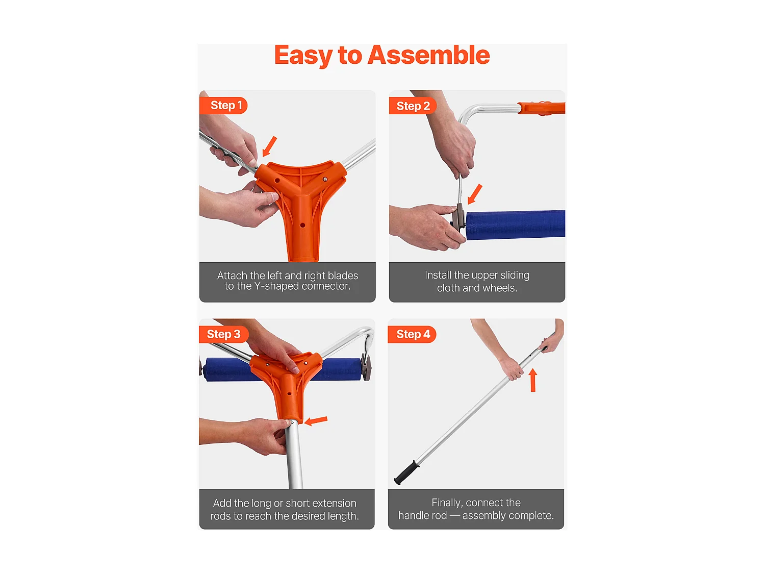 Râteau à Neige SucceBuy de Toit, 43 cm, Râteau de Déneigement Réglable 1,25-5,24 m, avec Lame en Aluminium, Roues Inférieures, Poignée Antidérapante