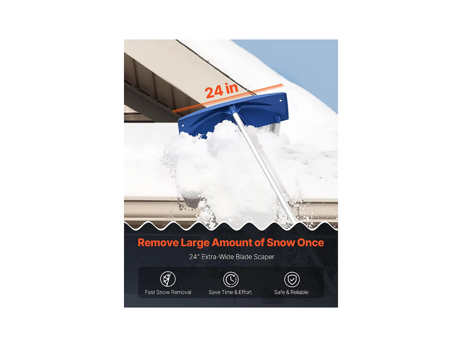 Rastrello per Neve SucceBuy da Tetto, 60 cm, Rastrello per Spazzaneve Regolabile 1,18-5,5 m, con Raschietto in Plastica PP, Ruote Inferiori, Maniglia Antiscivolo