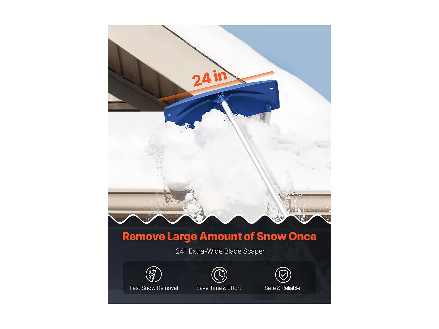 Râteau à Neige SucceBuy de Toit, 60 cm, Râteau de Déneigement Réglable 1,18-5,5 m, avec Grattoir Plastique PP, Roues Inférieures, Poignée Antidérapante