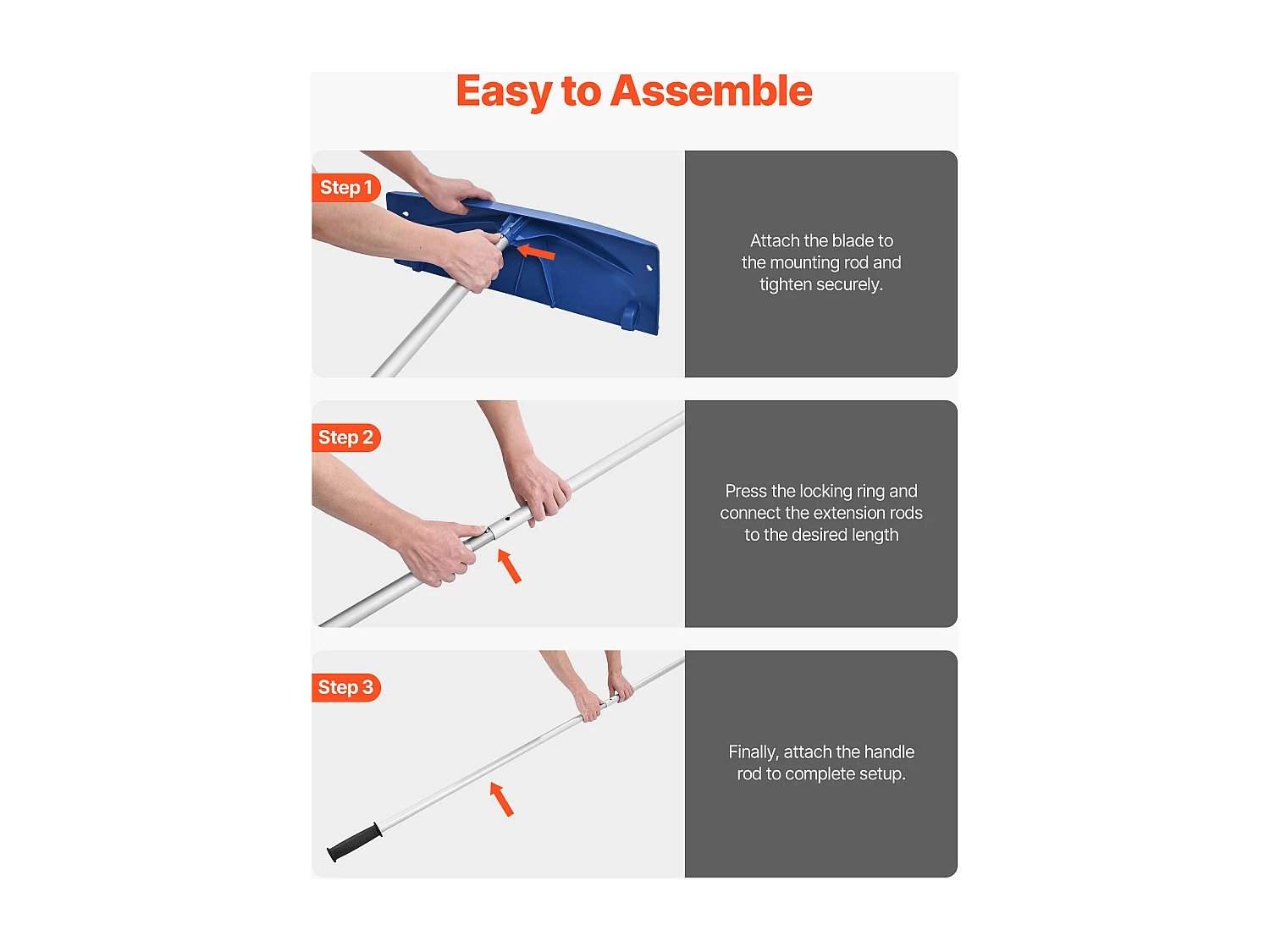 Râteau à Neige SucceBuy de Toit, 60 cm, Râteau de Déneigement Réglable 1,18-5,5 m, avec Grattoir Plastique PP, Roues Inférieures, Poignée Antidérapante