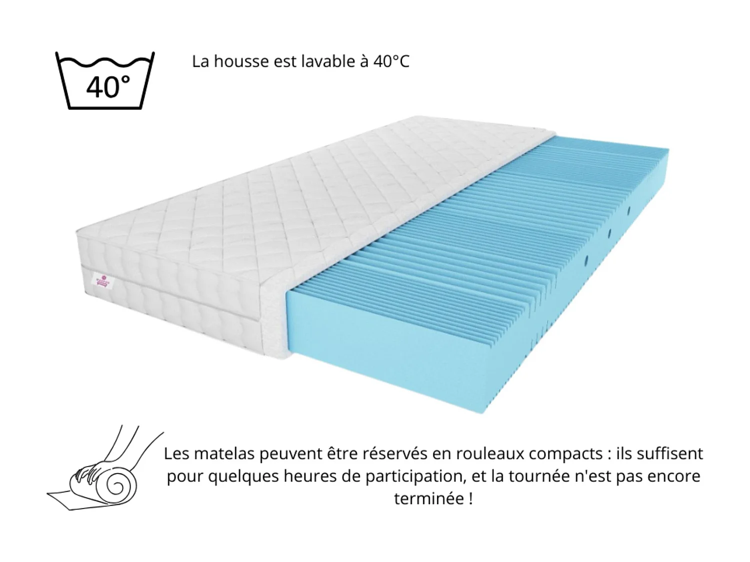 Matelas en mousse Nicole avec couche de massage, 90 x 200 cm, hauteur  10 cm, H3, blanc
