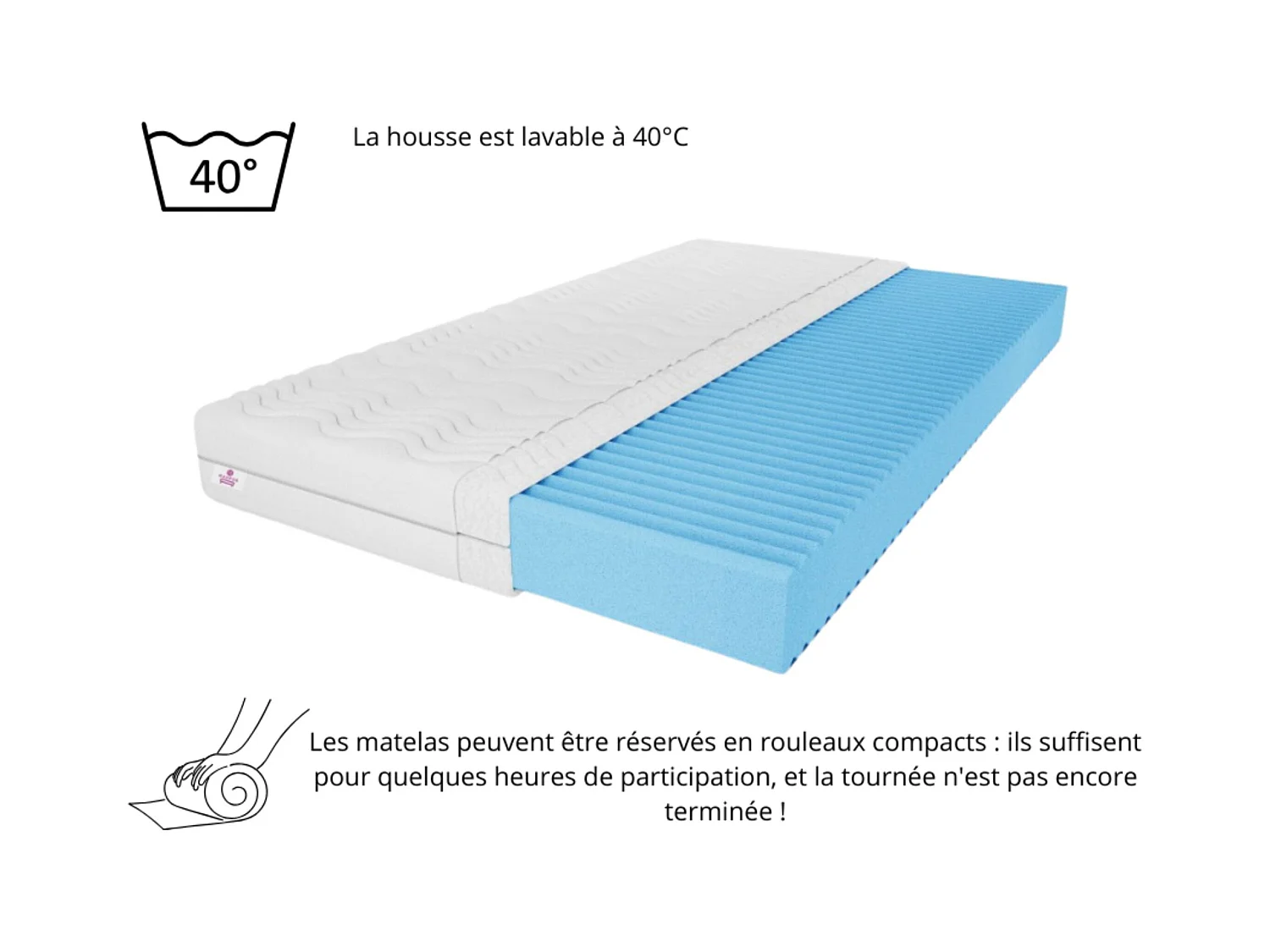 Matelas en mousse Natural avec couche massante, 140 x 200 cm, hauteur 10 cm, H3, noir