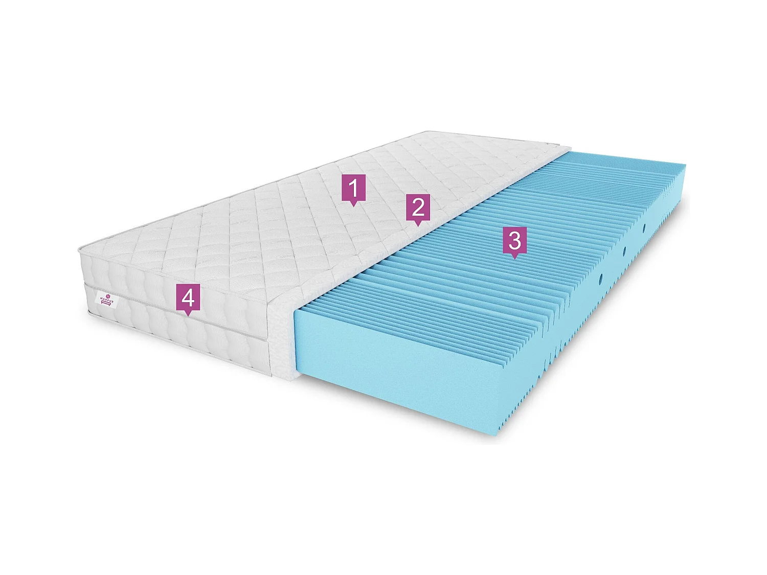 Matelas en mousse Nicole avec couche massante, 140 x 200 cm, hauteur  10 cm, H3, blanc