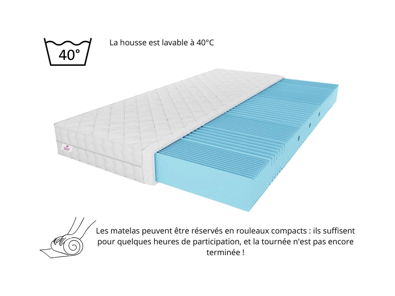 Matelas en mousse Nicole avec couche massante, 140 x 200 cm, hauteur  10 cm, H3, blanc