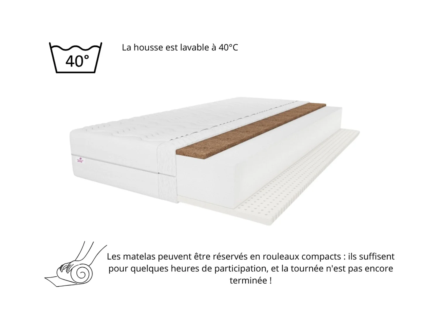 Matelas en latex Tango, 90 x 200 cm, hauteur env. 20 cm, H3/H4, blanc