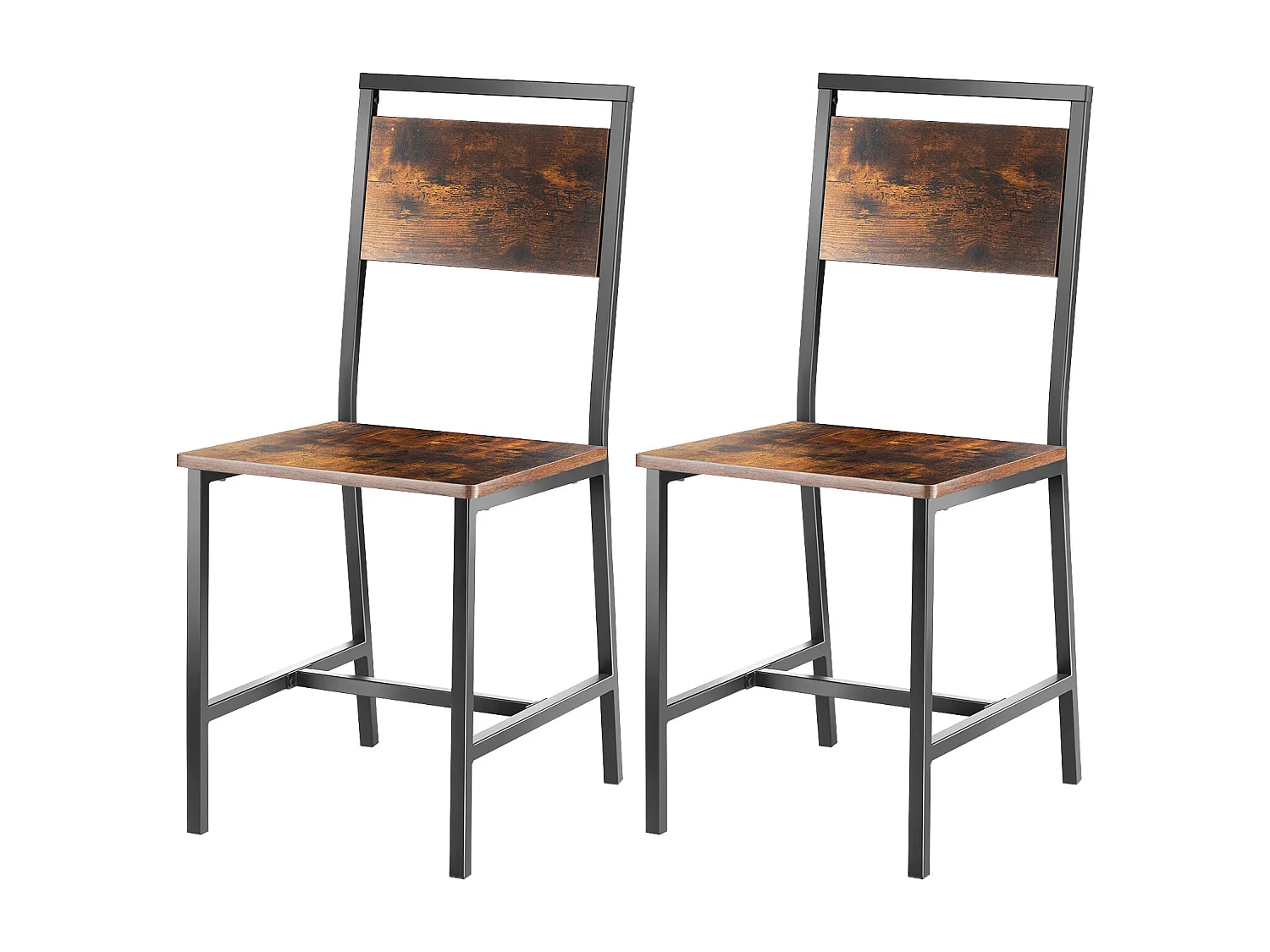 Chaises SucceBuy Salle à Manger Style Campagnard, Ensemble Chaises de Cuisine 2 Pièces, en Bois avec Dossier et Cadre en Métal, Meuble d’Appoint Peu Encombrant