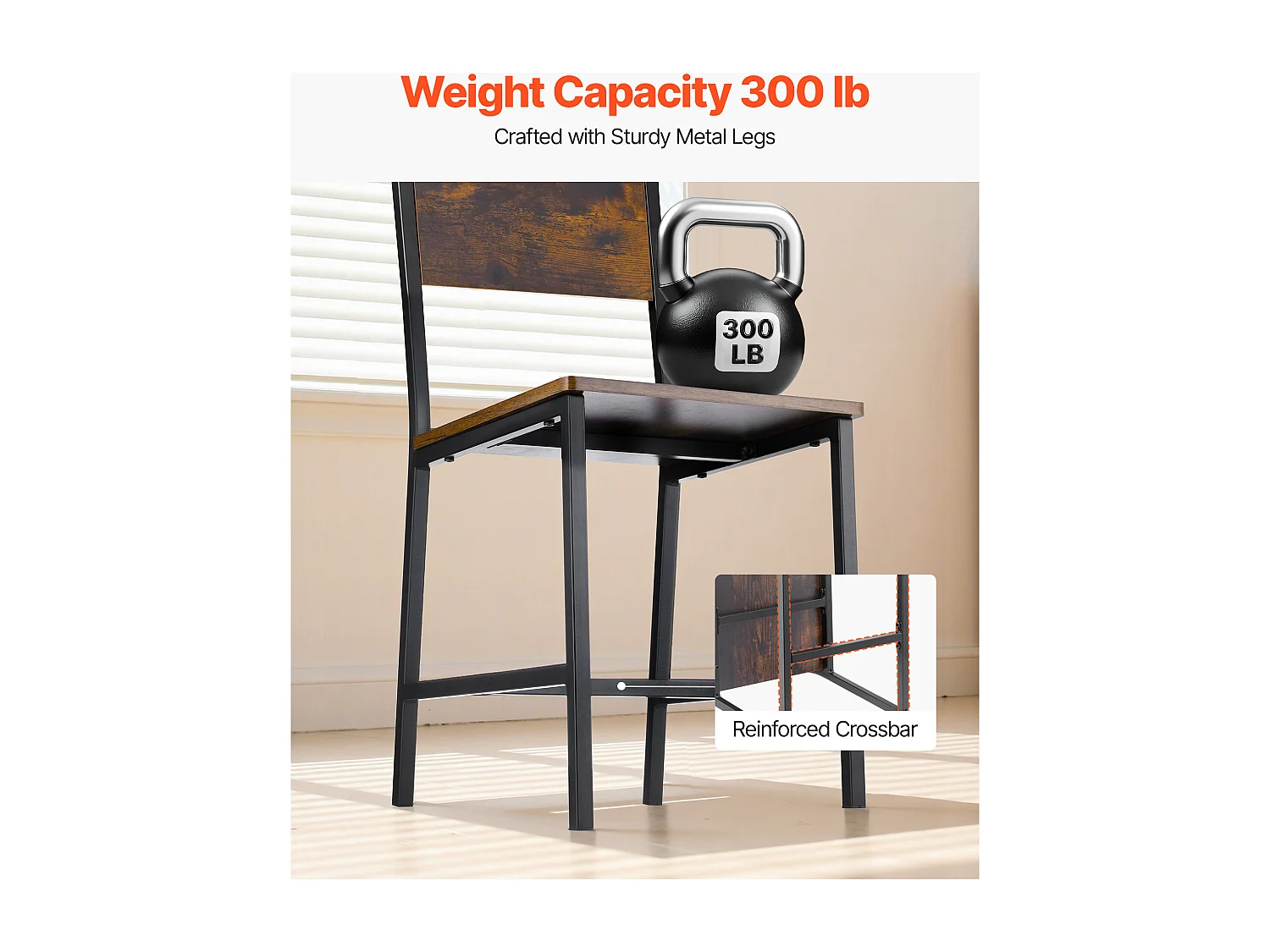 Chaises SucceBuy Salle à Manger Style Campagnard, Ensemble Chaises de Cuisine 2 Pièces, en Bois avec Dossier et Cadre en Métal, Meuble d’Appoint Peu Encombrant