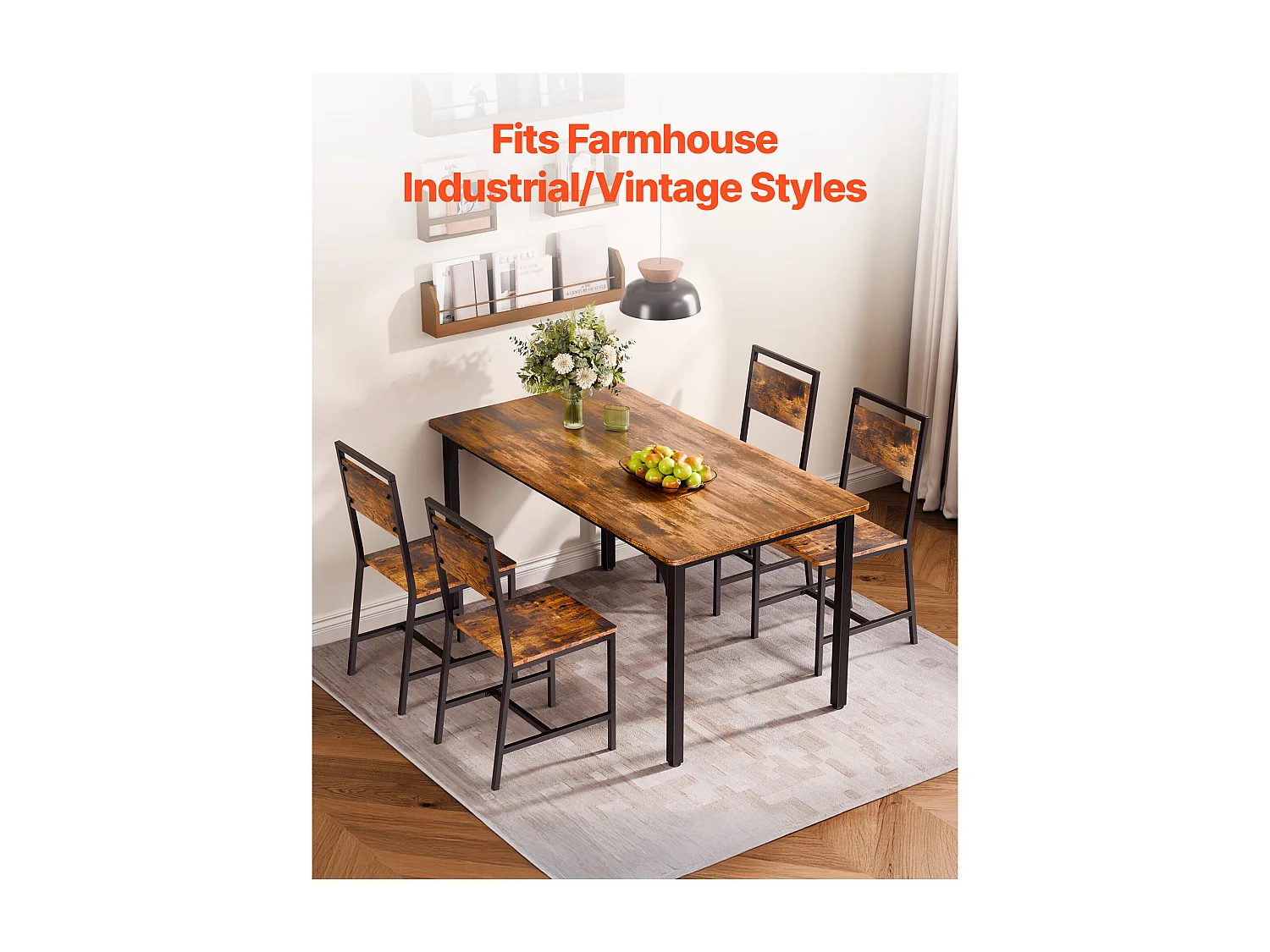 Chaises SucceBuy Salle à Manger Style Campagnard, Ensemble Chaises de Cuisine 2 Pièces, en Bois avec Dossier et Cadre en Métal, Meuble d’Appoint Peu Encombrant