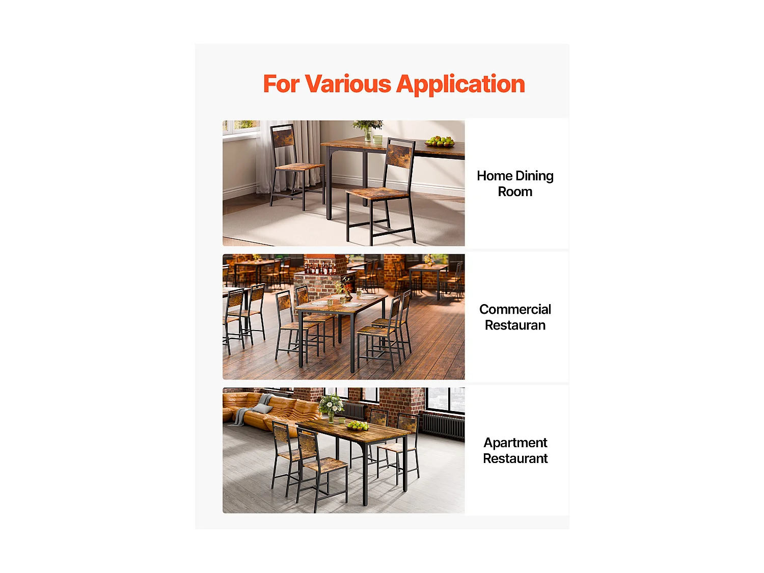 Chaises SucceBuy Salle à Manger Style Campagnard, Ensemble Chaises de Cuisine 2 Pièces, en Bois avec Dossier et Cadre en Métal, Meuble d’Appoint Peu Encombrant